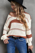 V-Neck Knitted Lantern Sleeve Pullover Sweater